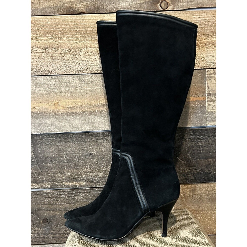 Donald J Pliner DJP TERO 18" Black Suede 3" Heel Zip Side Riding Boots Size 6.5